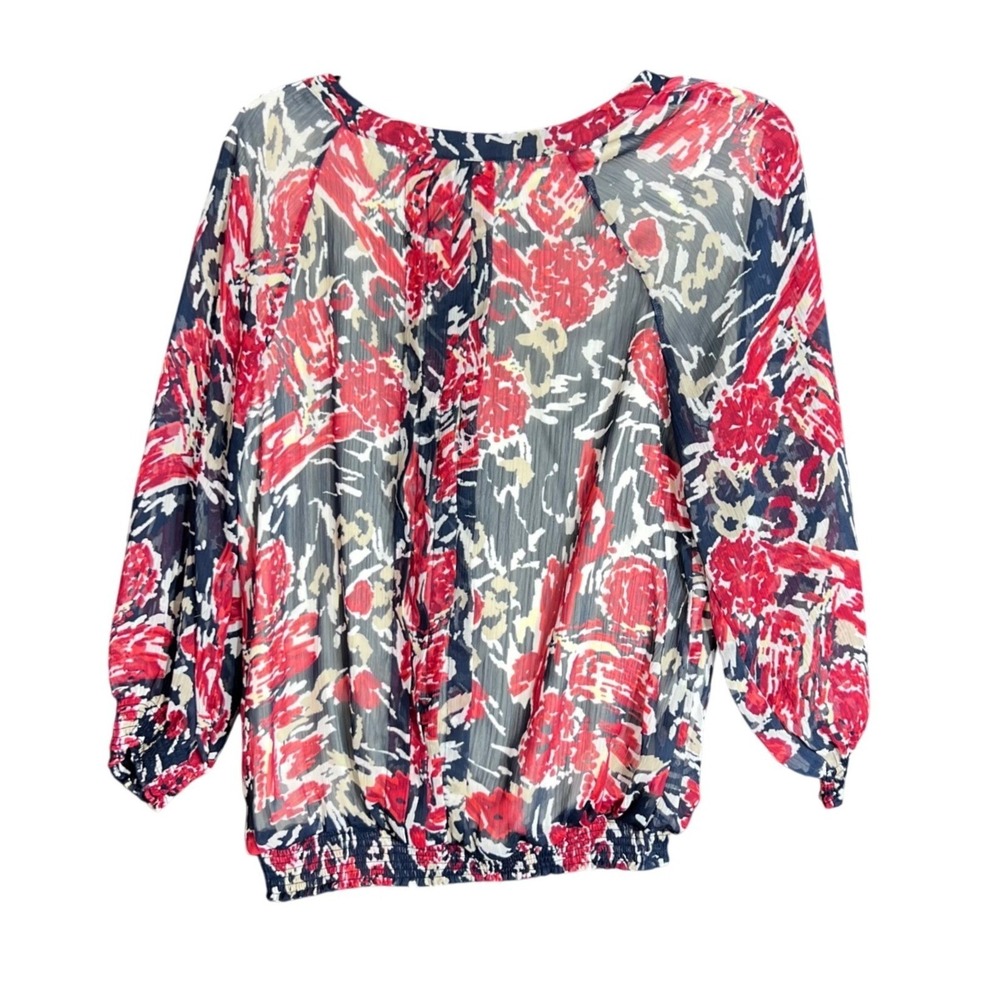 Christopher & Banks Womens Size Medium V Neck Blouse Red Floral Business Casual - Picture 3 of 14